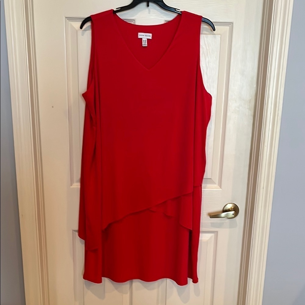 # NWOT Susan Graver 2XP Red Asymmetrical Flowy cocktail Dress